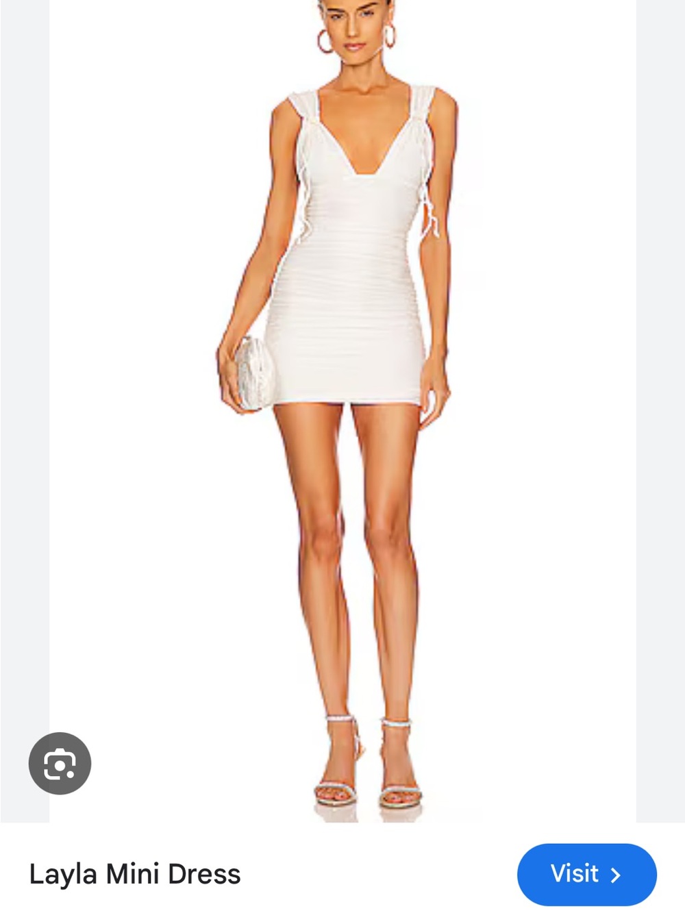Camila Coelho White Ruched V‑Neck Mini Dress
